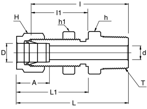 Bulkhead Compression Male NPT Adapter Dimensions