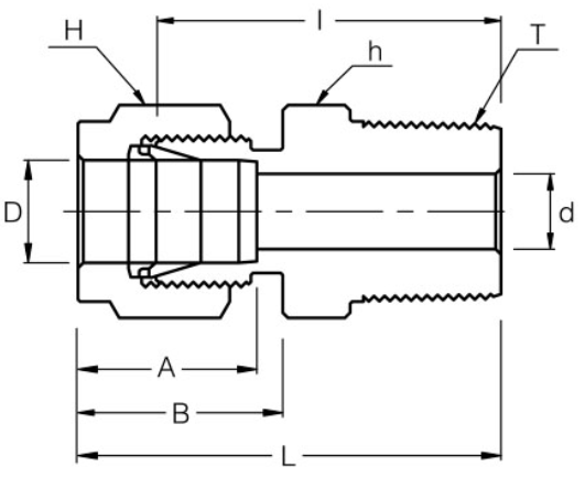 Compression Tube Male NPT Adapter Dimensions