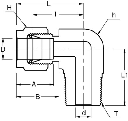 Compression tube by male NPT Elbow Dimensions